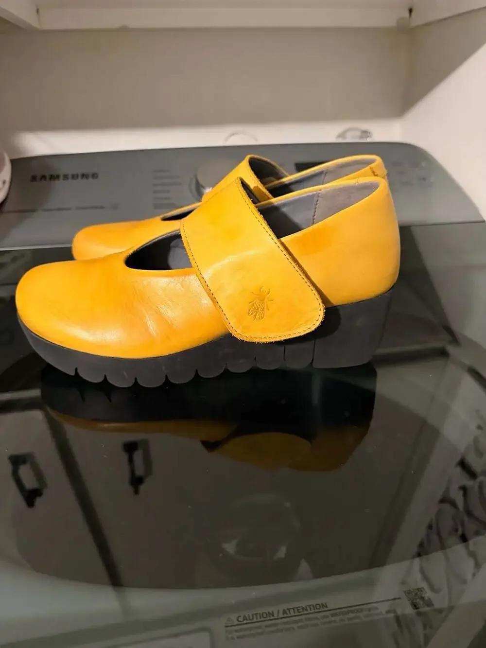 Fly London Women's Vari Leather Wedge Mary Jane Shoes Yellow